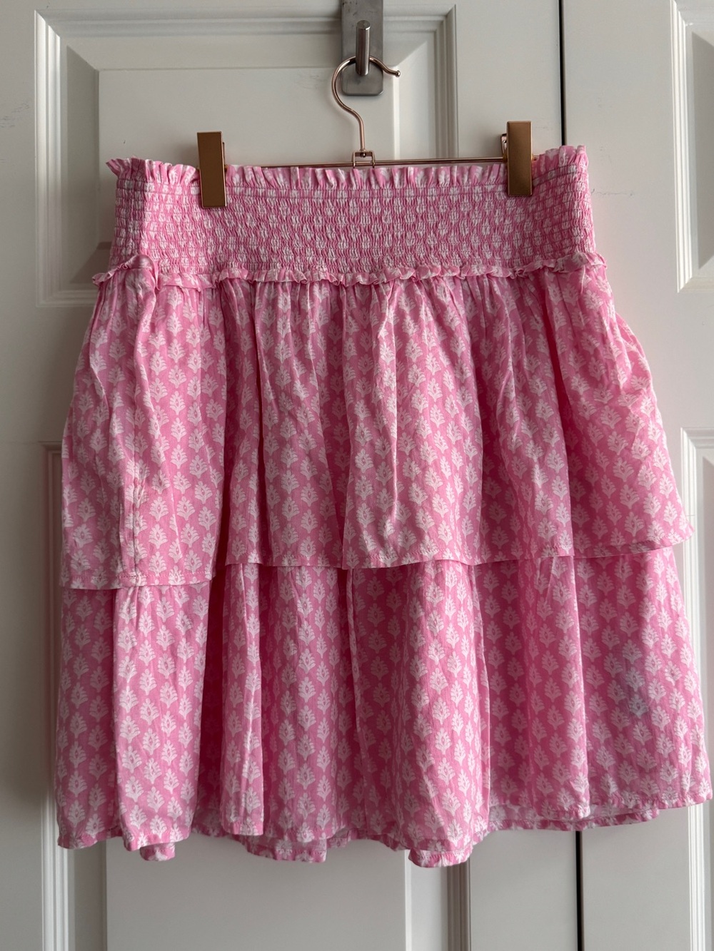 Vineyard Vines Girls Pink Printed Smocked Waist Tiered Skirt Size L (16) NWT